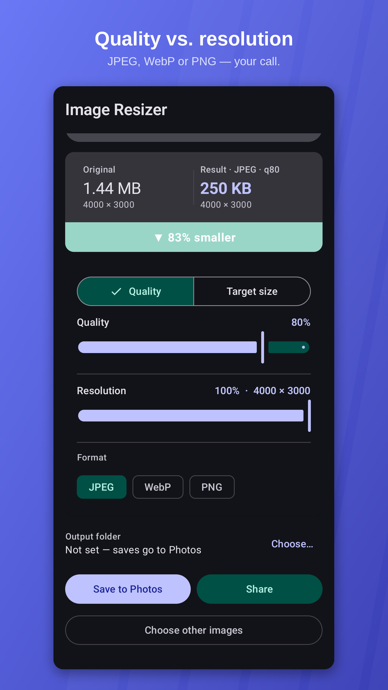 Image Resizer — quality controls